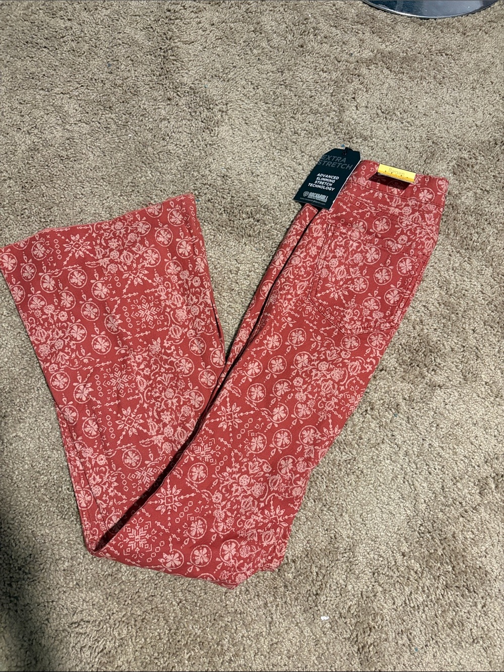 Women's Red Patterned Boot Cut Jeans - Extra Stretch